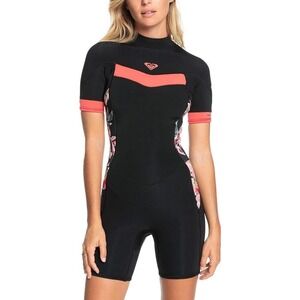 Roxy Womens 2/2 Syncro Back Zip Short Sleeve Springsuit Size 14 Black Pink